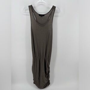 All Saints Khaki Dress, Size Medium Racer back, side ruching Mini 100% Cotton